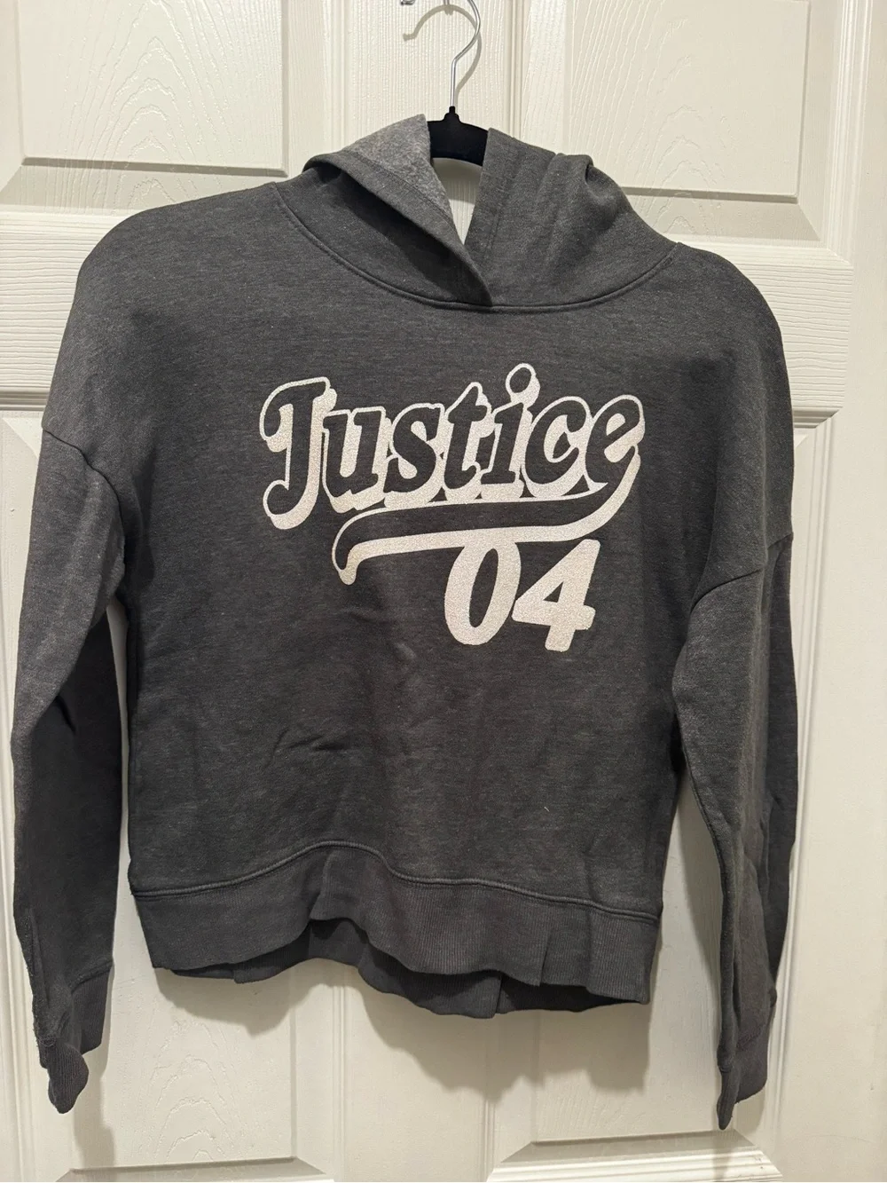 Justice girls Dark Gray Pullover Hoodie with White Logo size L